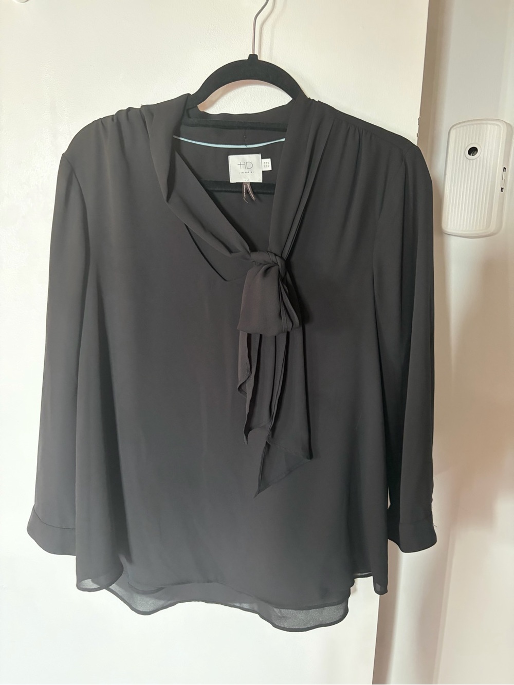 Anthropologie HD Collection Black Tie-Neck Chiffon Blouse